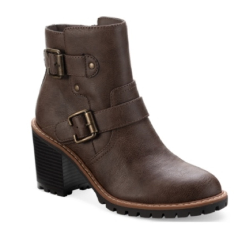 Sun + Stone Evellyn Boots Size 6.5 Taupe NIB Buckled Straps & Block Heel